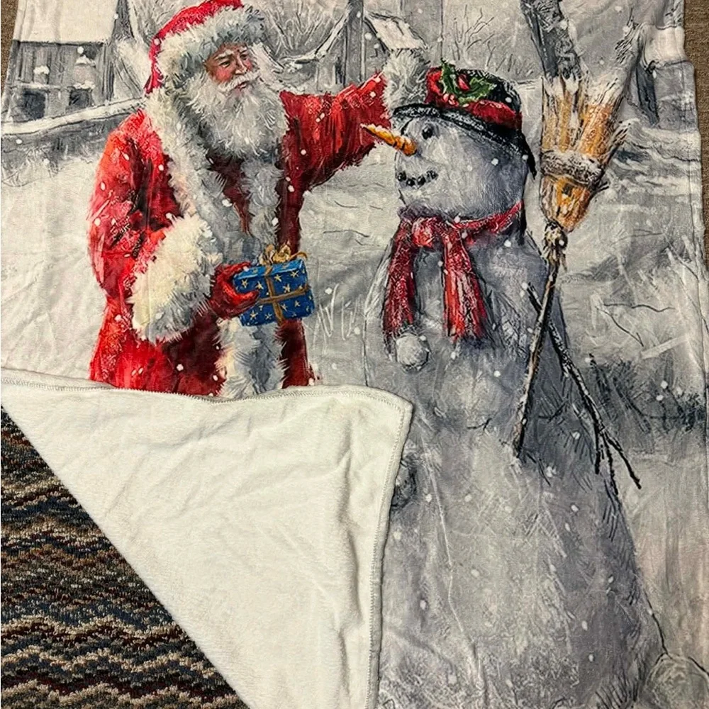 New 40*60 Santa & Snowman Holiday Throw Blanket - Red, White, Gray